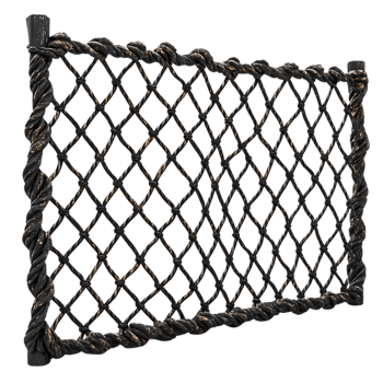 Black and Gold Rope Net Fence, Transparent Background, with Wood Posts, Detailed 3D Rendering png