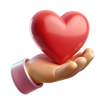 Human hand holding red heart isolated 3d icon png