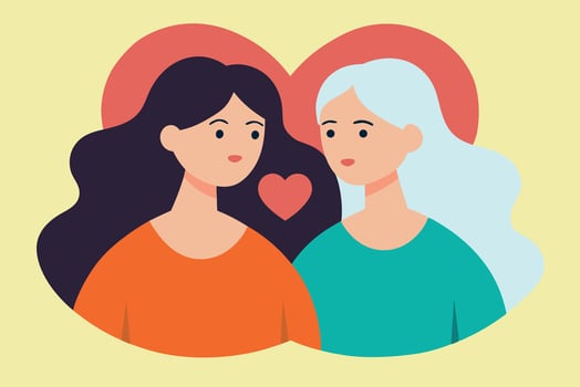 Two lgbt girls in romantic relationships. Pride month concept. Flat illustration vector