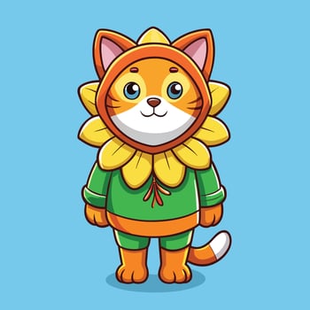 Adorable Cartoon Cat Adorned in Flower Costume for Kids and Pet Lovers vector