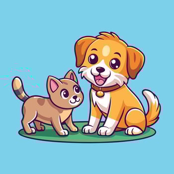 Adorable Cartoon Icon of a Dog Playing with a Cat vector