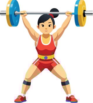 Young woman weightlifter is lifting a barbell with weights- vector