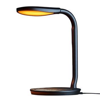 A black lamp with a yellow light is on a transparent background png