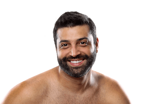 young Brazilian model with beard and shirtless on neutral background png