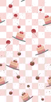 Pattern illustration with checkered background and randomly scattered pieces of pie. vector
