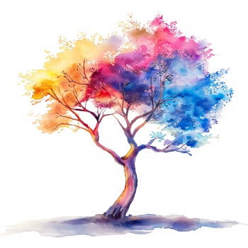 Colorful tree in watercolor style isolated on transparent background. png