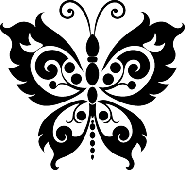 Elegant Clipart of Damask Butterfly Stencil Design. . png