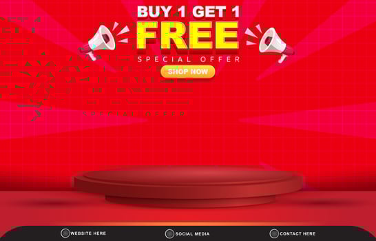 modern discount sale template banner with blank space 3d podium for product sale with abstract gradient red background design vector