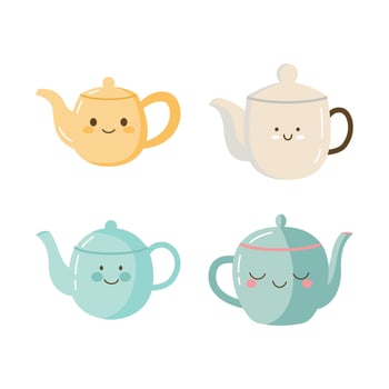 Collection of Cute Funny Drink Teapot Kettle Character vector