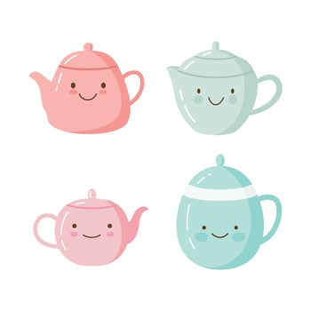 Collection of Cute Drink Teapot Kettle Character vector