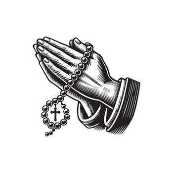 Praying hands with rosary and cross vector