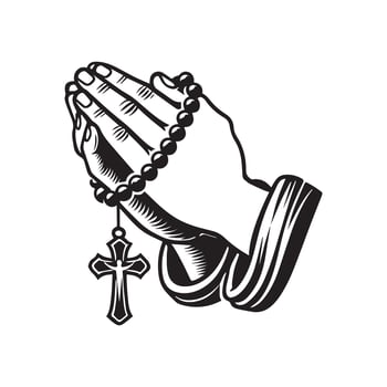 Praying hands with rosary and cross vector