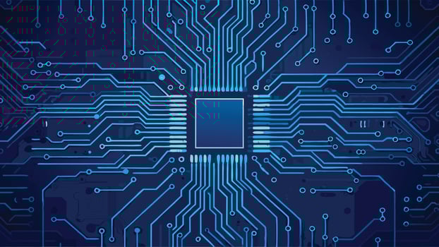 Print Abstract AI Circuit Board Background with Futuristic Technology Design vector
