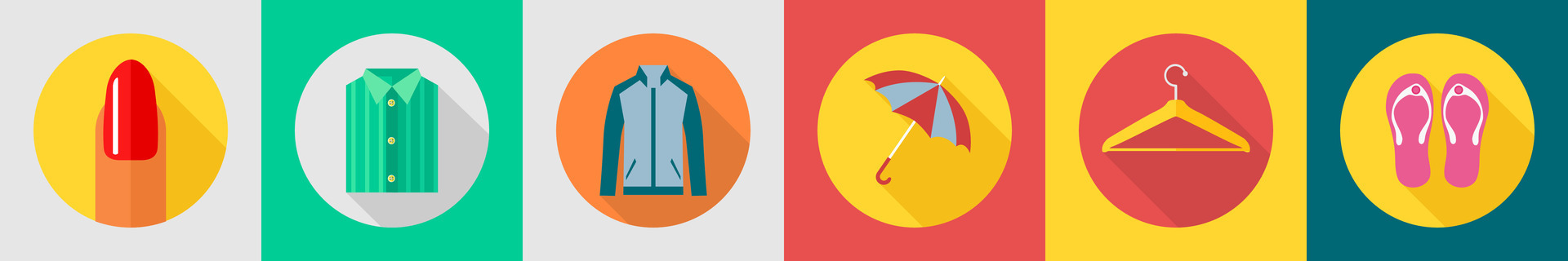A set of 6 Clothes icons as nail, shirt, jacket vector