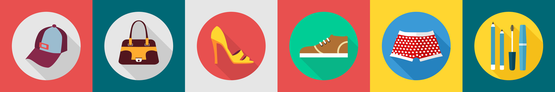 A set of 6 Clothes icons as cap, purse, heels vector