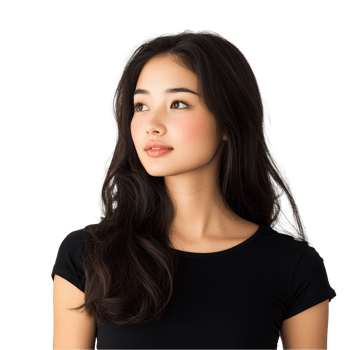 A young Asian woman stands elegantly, exuding confidence with a soft expression against a simple backdrop, beautiful asian woman on transparent background png