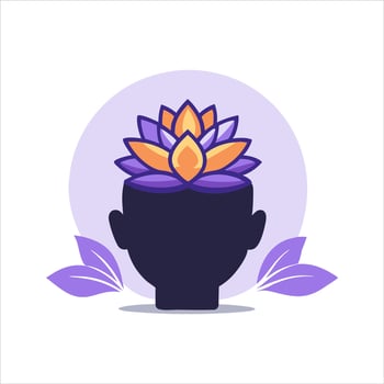 illustration of a head silhouette with lotus flower and leaves icon for harmony vector