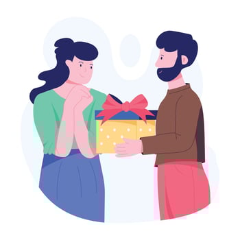 Boy giving gift to wife, flat illustration vector