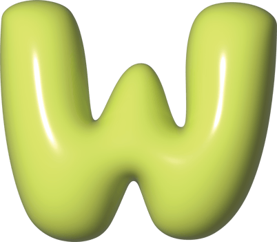 Alphabet Letter W Green 3D Glossy Bubble Balloon png