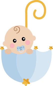 Baby boy inside blue umbrella vector