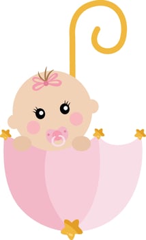 Baby girl inside pink umbrella vector
