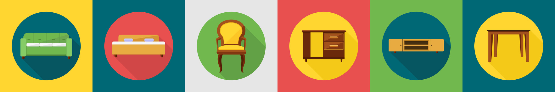 A set of 6 furniture icons as three seat sofa, bed, chair vector