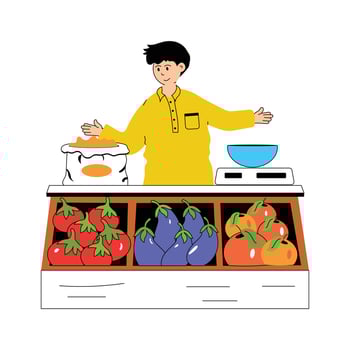 A person managing retail store, shopkeeper flat illustration vector