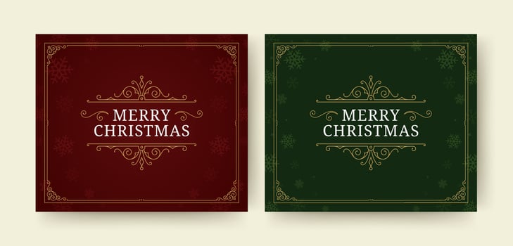 Merry Christmas luxury retro Victorian frame social media post design template set vector