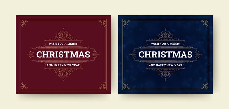 Merry Christmas vintage flourish frame design template greeting card social media post set vector