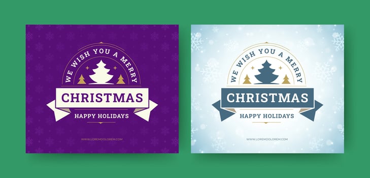 Merry Christmas retro social media post with snow design template set illustration vector