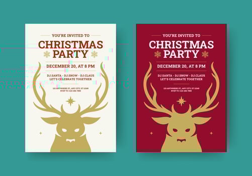 Christmas party invitation retro flyer with deer design template set flat illustration vector