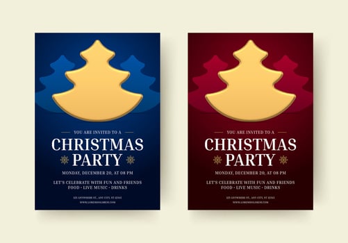 Christmas party luxury elegant invitation flyer design template set realistic illustration vector