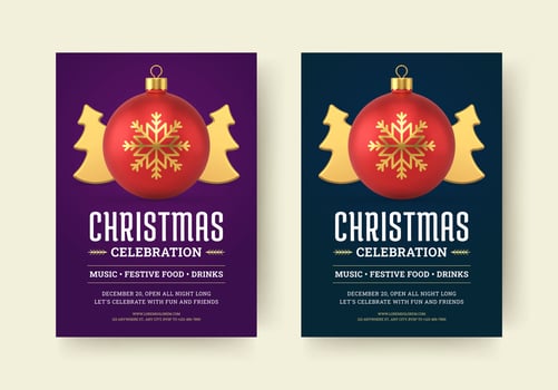 Christmas celebration music party event flyer design template set realistic illustration vector