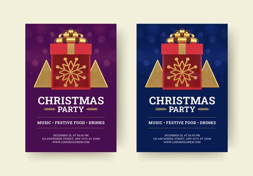 Merry Christmas party flyer with luxury gift box design template set realistic illustration vector