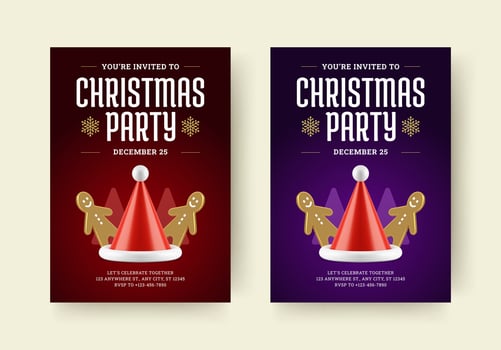 Christmas holiday celebrate party festival flyer invitation design template set realistic vector