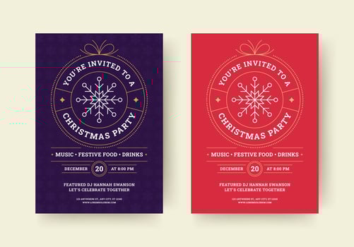 Christmas night party event announce retro flyer design template set flat illustration vector