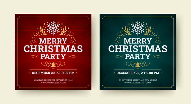 Merry Christmas party event festival retro social media post design template set flat vector