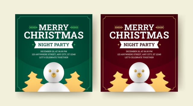 Merry Christmas night party invitation social media post design template set realistic vector