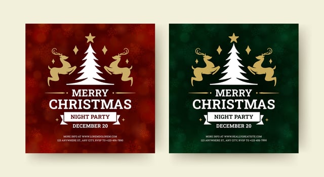 Merry Christmas night party social media post announce design template set vector