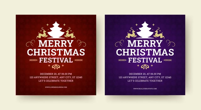 Merry Christmas festival party announcement social media post design template set flat vector
