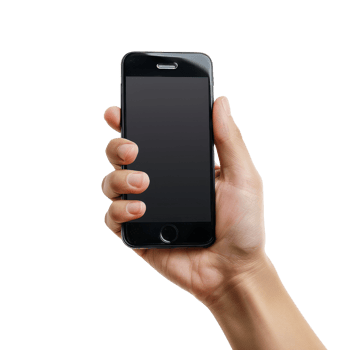 Hand holding black smartphone with blank screen png
