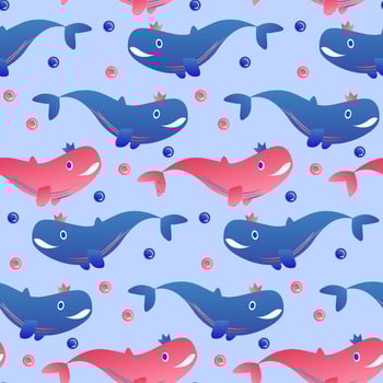 sea whales organic pattern. Seamless marine baby print with cachalot and seaweed for textile vector