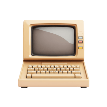 Front view of vintage beige retro computer with CRT monitor and classic keyboard. Retro style personal computer. Nostalgia concept for early computer technology png
