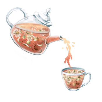 Tilted teapot with chamomile tea pouring into mug. Isolated watercolor illustration for tea ceremony design, cafe, tea shop, poster, tonic tea collections png