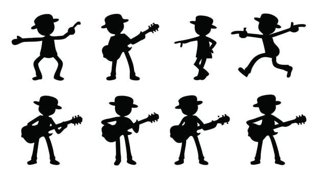 guitar pose silhouette set flat illustration vector