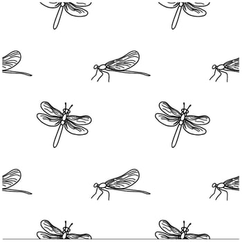 Dragonfly. illustration. Monochrome seamless pattern. Dragonfly spot ornament. Predatory flying insect for background, packaging, textile, wallpaper vector