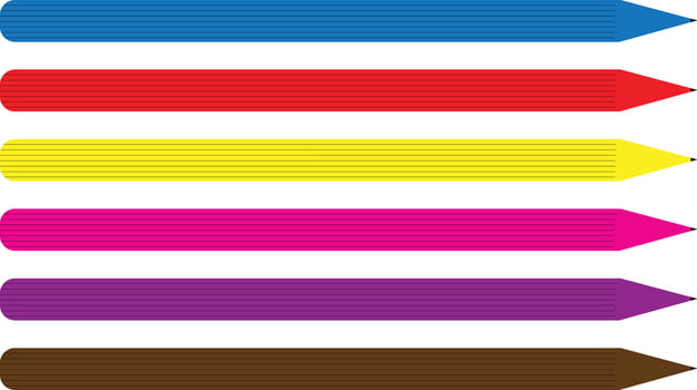 Pencils Set - six colorful pencils isolated on transparent white background vector