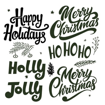 Set of Merry Christmas and Happy New Year hand lettering. vector