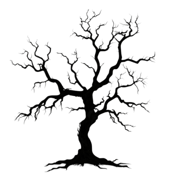 The image shows four twisted, leafless trees, AI-Generateds png