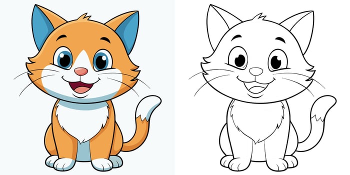Cute Cat Smile Cartoon Coloring Page For Kids vector